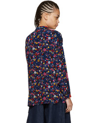 Темно-синяя шелковая блузка от Kenzo