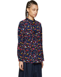 Темно-синяя шелковая блузка от Kenzo