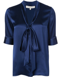 Темно-синяя шелковая блузка от Carolina Herrera