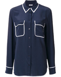 Темно-синяя шелковая блузка от Equipment