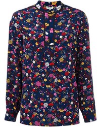 Темно-синяя шелковая блузка от Kenzo