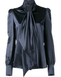 Темно-синяя шелковая блузка от Saint Laurent