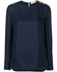 Темно-синяя шелковая блузка от Tory Burch
