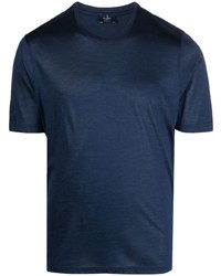 Мужская темно-синяя шелковая вязаная футболка с круглым вырезом от Barba