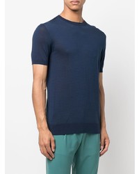 Мужская темно-синяя шелковая вязаная футболка с круглым вырезом от Low Brand