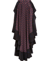 Темно-синяя шелковая длинная юбка с принтом от Lanvin
