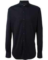 Темно-синяя шелковая классическая рубашка
