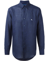 Мужская темно-синяя шелковая классическая рубашка от Etro