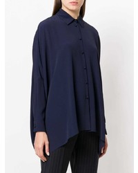 Женская темно-синяя шелковая классическая рубашка от Erika Cavallini