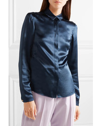 Женская темно-синяя шелковая классическая рубашка от Akris