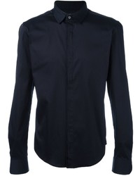 Мужская темно-синяя шелковая классическая рубашка от Wooyoungmi