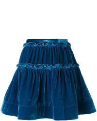 Темно-синяя шелковая мини-юбка с рюшами от Alberta Ferretti