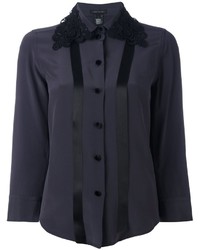 Женская темно-синяя шелковая рубашка в вертикальную полоску от Marc Jacobs