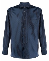 Мужская темно-синяя шелковая рубашка с длинным рукавом в горошек от Comme Des Garcons SHIRT
