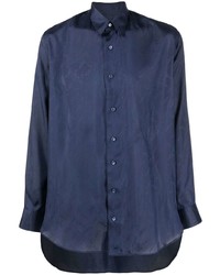 Мужская темно-синяя шелковая рубашка с длинным рукавом с принтом от Etro