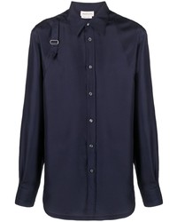 Мужская темно-синяя шелковая рубашка с длинным рукавом от Alexander McQueen