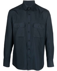 Мужская темно-синяя шелковая рубашка с длинным рукавом от Brioni