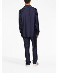 Мужская темно-синяя шелковая рубашка с длинным рукавом от Dolce & Gabbana