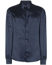 Мужская темно-синяя шелковая рубашка с длинным рукавом от Dolce & Gabbana