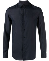 Мужская темно-синяя шелковая рубашка с длинным рукавом от Emporio Armani