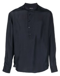 Мужская темно-синяя шелковая рубашка с длинным рукавом от Giorgio Armani
