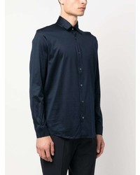 Мужская темно-синяя шелковая рубашка с длинным рукавом от Moorer