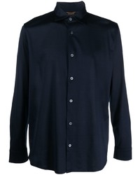 Мужская темно-синяя шелковая рубашка с длинным рукавом от Moorer