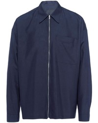 Мужская темно-синяя шелковая рубашка с длинным рукавом от Prada