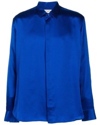 Мужская темно-синяя шелковая рубашка с длинным рукавом от Saint Laurent