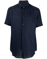 Мужская темно-синяя шелковая рубашка с коротким рукавом от Giorgio Armani