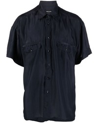 Мужская темно-синяя шелковая рубашка с коротким рукавом от Giorgio Armani
