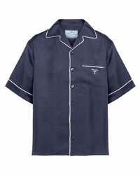 Мужская темно-синяя шелковая рубашка с коротким рукавом от Prada
