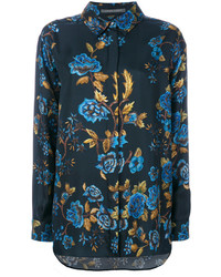 Женская темно-синяя шелковая рубашка с принтом от Alberta Ferretti