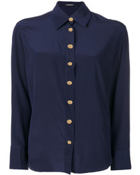 Женская темно-синяя шелковая рубашка от Balmain