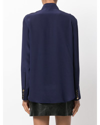 Женская темно-синяя шелковая рубашка от Balmain
