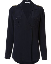 Женская темно-синяя шелковая рубашка от PIERRE BALMAIN
