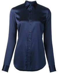 Женская темно-синяя шелковая рубашка от Ralph Lauren