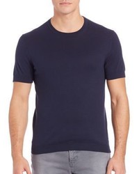 Темно-синяя шелковая футболка с круглым вырезом