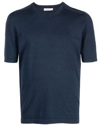 Мужская темно-синяя шелковая футболка с круглым вырезом от Boglioli