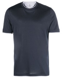 Мужская темно-синяя шелковая футболка с круглым вырезом от Brunello Cucinelli