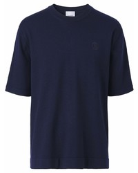 Мужская темно-синяя шелковая футболка с круглым вырезом от Burberry