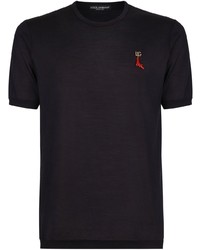 Мужская темно-синяя шелковая футболка с круглым вырезом от Dolce & Gabbana