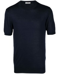 Мужская темно-синяя шелковая футболка с круглым вырезом от Mauro Ottaviani