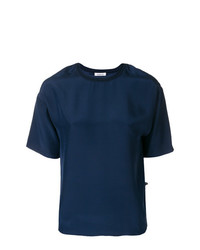 Женская темно-синяя шелковая футболка с круглым вырезом от P.A.R.O.S.H.