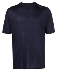 Мужская темно-синяя шелковая футболка с круглым вырезом от Roberto Collina
