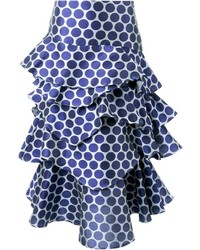 Темно-синяя шелковая юбка в горошек