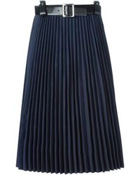 Темно-синяя шелковая юбка-миди со складками