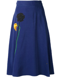 Темно-синяя шелковая юбка с принтом