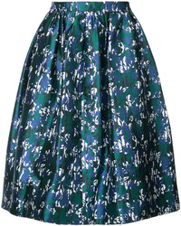 Темно-синяя шелковая юбка с принтом от Oscar de la Renta