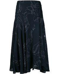 Темно-синяя шелковая юбка с принтом от Paul Smith
